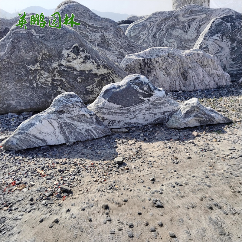  现货海浪花纹景石 英鹏园林石材 雪浪石火切片置石批发